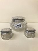 3 silver plate lidded glass trinket boxes