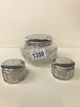 3 silver plate lidded glass trinket boxes