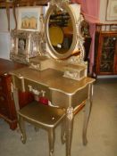 A good gold finish dressing table with oval mirror, COLLECT ONLY