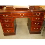 A mahogany inlaid double pedestal desk. COLLECT ONLY.