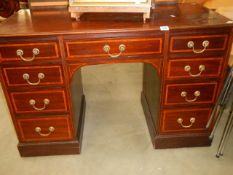 A mahogany inlaid double pedestal desk. COLLECT ONLY.
