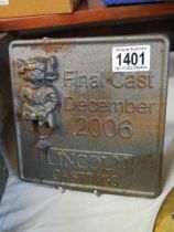 A Lincoln Castings final cast 2006 Imp cast iron plaque.