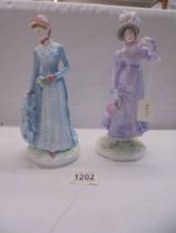 Two Royal Worcester Victoria & Albert Museum 'Walking Out Dresses of 19th century' series,