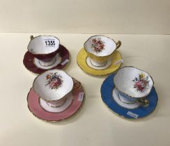 A set of 4 coloured Hammersley tea/saucer sets