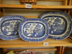 Three Wedgwood blue and white meat platters, COLLECT ONLY.