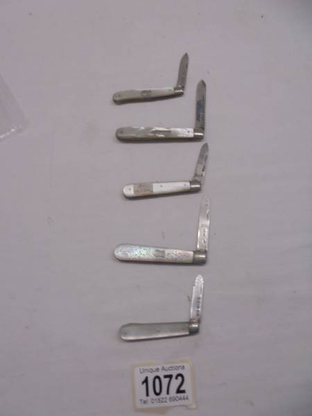 Five silver and mother of pearl fruit knives. - Image 3 of 3