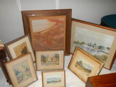 Seven good watercolours, engravings etc., COLLECT ONLY.