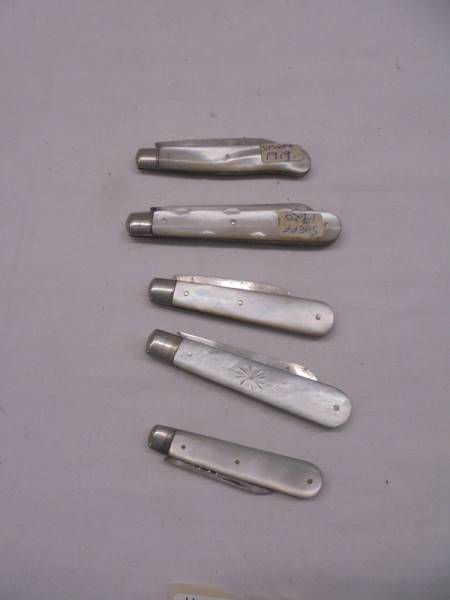 Five silver and mother of pearl fruit knives. - Image 2 of 3