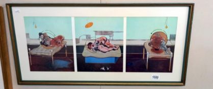 Francis Bacon (1909-1992) A surrealist style triptych print published in 1976. Frame size approx