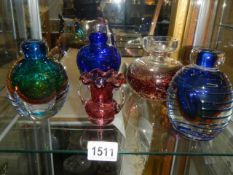 Four piece of studio glass and and small cranberry glass vase, COLLECT ONLY.