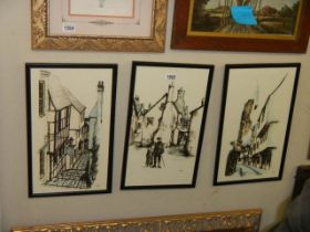 3 x wood block type prints of York all signed B.H. Frame sizes approximately 18 x 13.5 inches