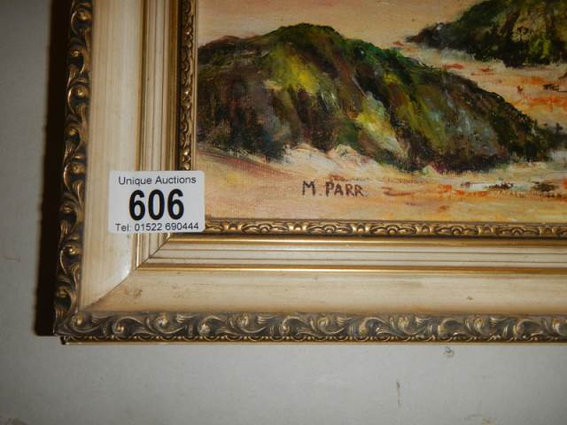 A 20th century oil on board painting signed M Parr. COLLECT ONLY. - Image 2 of 2