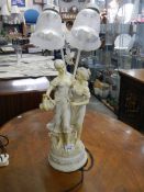A late 20th century figural table lamp with glass shades. COLLECT ONLY.