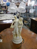 A late 20th century figural table lamp with glass shades. COLLECT ONLY.