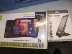 A boxed Hannspad android tablet and a KS tablet stand
