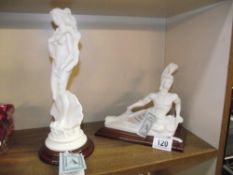 2 alabaster figures of Aphrodite and Achilles