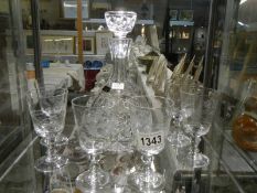 A lead crystal decanter and six glasses. COLLECT ONLY.