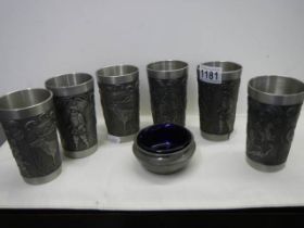 Six German pewter beakers.