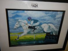 A framed and glazed signed horse and jocky watercolour, COLLECT ONLY
