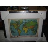 A new framed and glazed map of the world 53cm x 44cm COLLECT ONLY