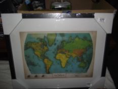 A new framed and glazed map of the world 53cm x 44cm COLLECT ONLY