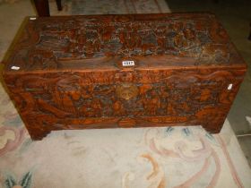 A carved camphor wood box, COLLECT ONLY.