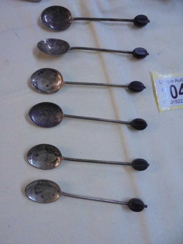 Six silver coffee bean spoons, a silver handled sugar spoon and an unmarked spoon. - Image 2 of 4