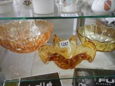 A mixed lot of amber glass ware. COLLECT ONLY.