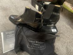 A boxed pair of new Samuel Windsor hand made boots size 10 in black