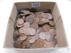 A box of old mainly Irish copper pennies.