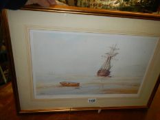 A framed and glazed print entitled 'Awaiting the Tide' COLLECT ONLY.