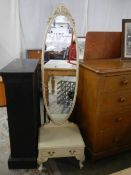 A circa 1960's cheval mirror with drawer base, COLLECT ONLY.