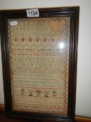 A framed and glazed Georgian sampler dated 1779 by Mary Ann Pulleg her work, COLLECT ONLY.