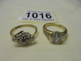 Two 9ct gold stone set rings, sized K and O, 5.4 grams.
