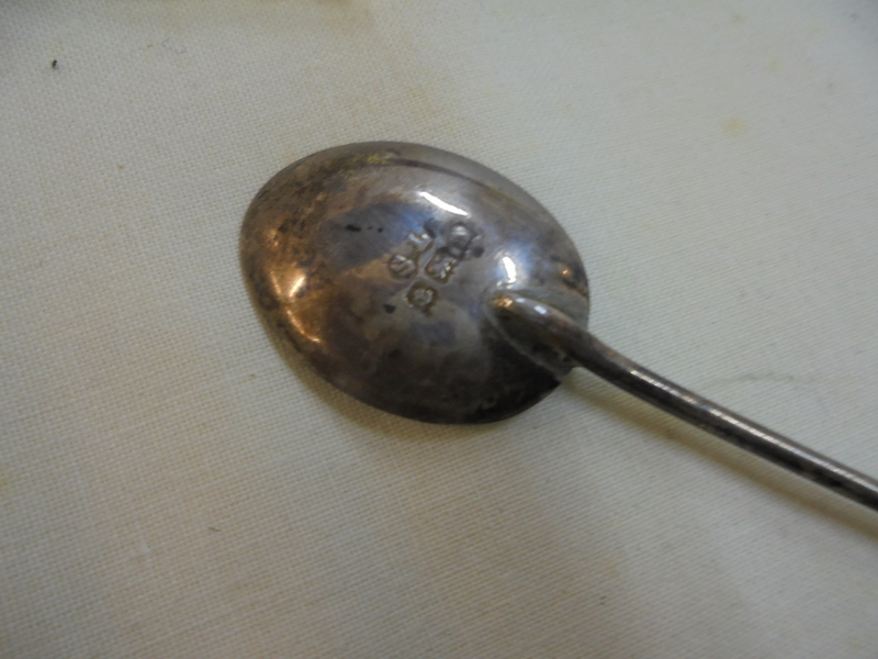 Six silver coffee bean spoons, a silver handled sugar spoon and an unmarked spoon. - Image 4 of 4