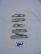 Five silver and mother of pearl fruit knives - 1903, 1913, 1922, 1926, 1927.