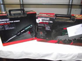 A boxed Parkside multi purpose tool and a pneumatic chipping hammer