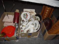 An interesting lot of vintage kitchenalia including Sylvac, hunting scene plates plus coat hooks and