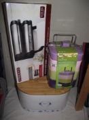 A new bread bin, melamine tiffin box and a kitchen roll holder COLLECT ONLY