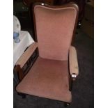 An Edwardian pink upholstered mahogany arm chair COLLECT ONLY