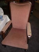 An Edwardian pink upholstered mahogany arm chair COLLECT ONLY