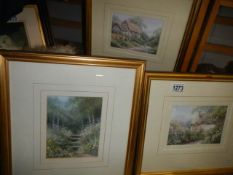 Three framed and glazed cottage garden watercolours by Hilary Scoffield with authentication and