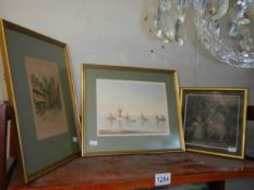 A framed and glazed seascape and two other pictures. COLLECT ONLY.