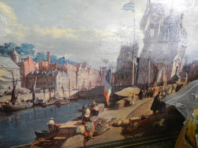 A large gilt framed village on river scene, COLLECT ONLY. - Image 3 of 4