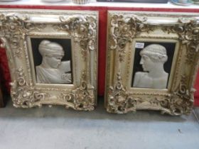 A pair of Roman style busts in silver coloured frames, COLLECT ONLY