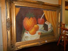A gilt framed still life painting on canvas, frame a/f. COLLECT ONLY.