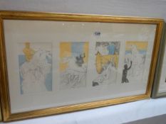Elisabeth Frink (1930-1993) collection of 4 x lithographic prints in one frame on chain laid paper