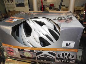 A Crivit cycle helmet L/Xl 59cm to 65cm and 2 bicycle floor pumps