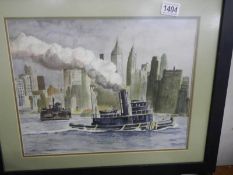 A framed and glazed New York scene watercolour, COLLECT ONLY.