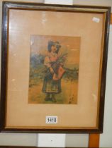 An early 20th century framed print of a young girl, COLLECT ONLY.